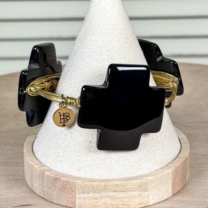 Bourbon and Bowties Modernist Bold Black Onyx Cross Gold Wire Wrapped Bangle